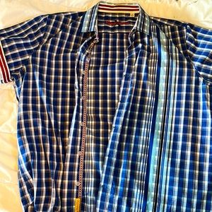 Blue Plaid Robert Graham Dress Shirt Size XXL 2TG Short Sleeve